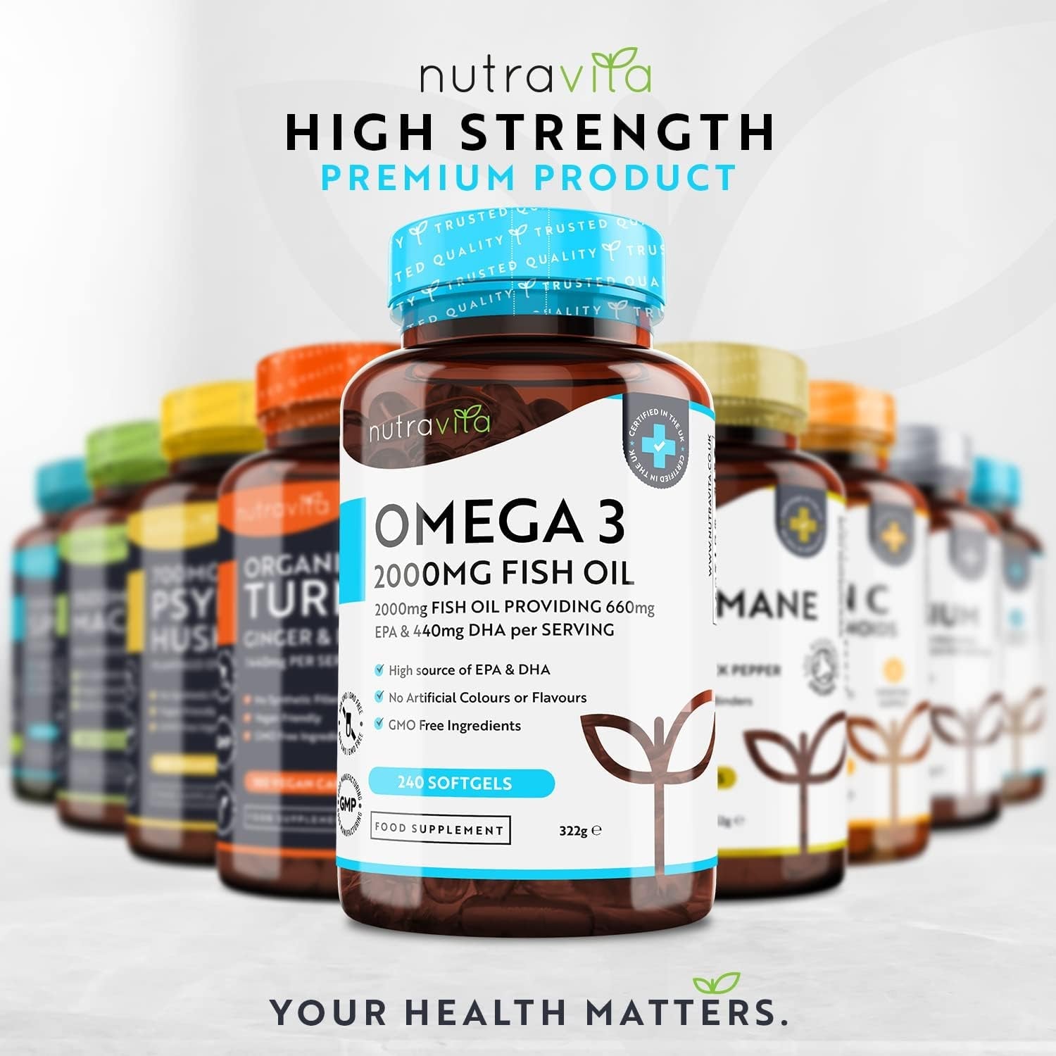 Omega 3 2000Mg with 660Mg EPA & 440Mg DHA per Serving - 240 Softgel Capsules of Sustainably Sourced Pure Omega 3 Fish Oil - Made in the UK by