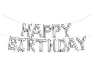 Self Inflating Happy Birthday Banner Balloon Bunting Silver 16 inch Letters Foil/16 Inch Mylar Foil Letters Balloons Banner Reusable Ecofriendly Materialfor Birthday Decorations and Party Supplies