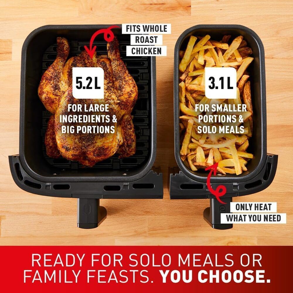 Easy Fry Dual Zone Air Fryer, 8.3L, 2 Drawers, 8-in-1 Cooking, Extra Crisp Tech, Non-Stick, Dishwasher Safe (EY901840)