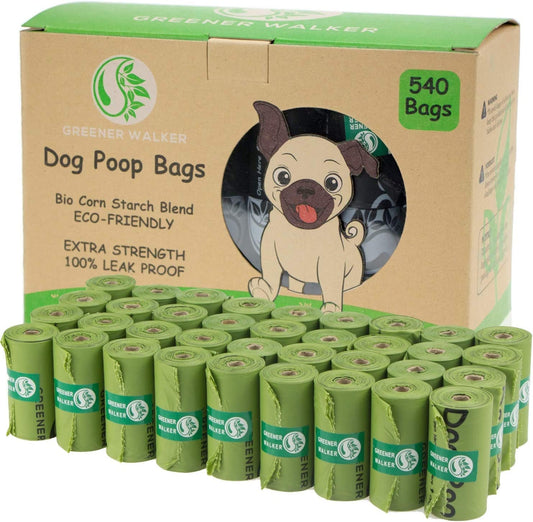 Poo Bags for Dog Waste, 540 Extra Thick Strong 100% Leak Proof Biodegradable Dog Poo Bags (Green)