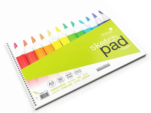 Silvine A3+ Wirebound Sketch Pad. 60 Pages (30 Sheets) 170gsm Smooth Cartridge Paper. Ref 473