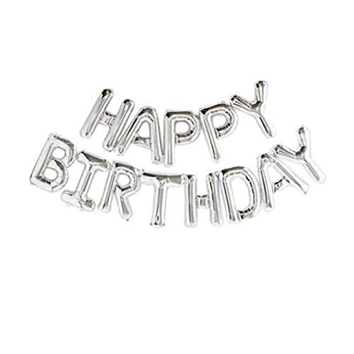 Self Inflating Happy Birthday Banner Balloon Bunting Silver 16 inch Letters Foil/16 Inch Mylar Foil Letters Balloons Banner Reusable Ecofriendly Materialfor Birthday Decorations and Party Supplies