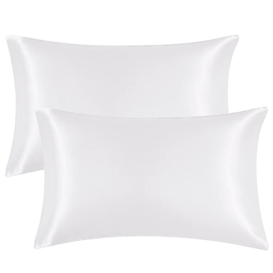 EHEYCIGA Satin Pillow Cases 2 Pack White, Silky Pillowcases for hair and skin with Envelope Closure, Standard Size, 50x75 cm 2PCS (50x75cm)