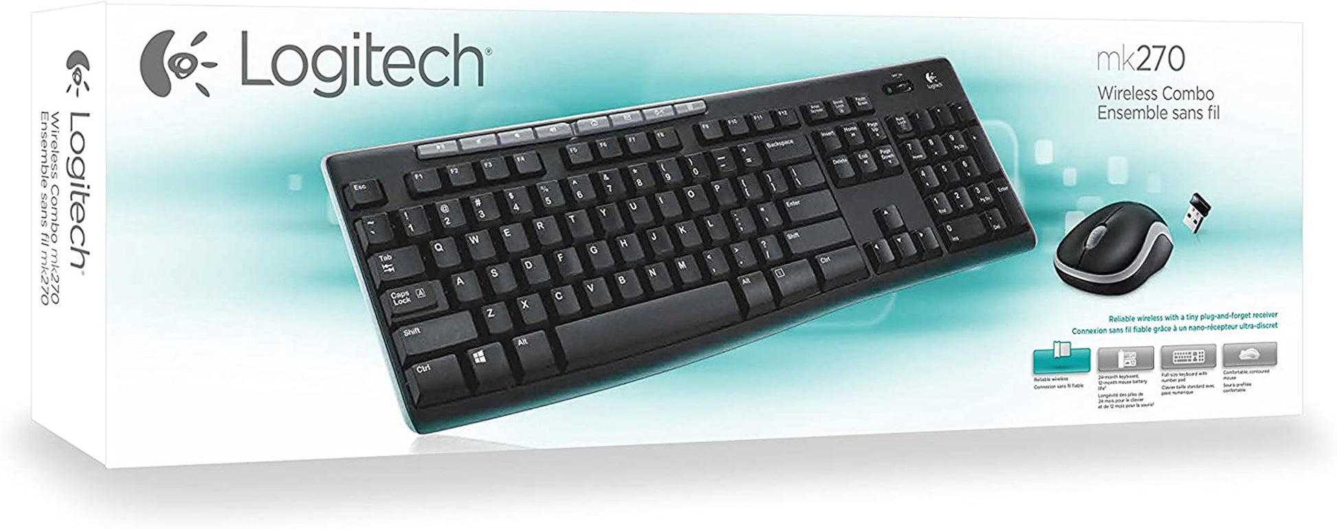 MK270 Wireless Keyboard and Mouse Combo for Windows, 2.4 Ghz Wireless, Compact Mouse, 8 Multimedia and Shortcut Keys, 2-Year Battery Life, for PC, Laptop, QWERTY UK English Layout - Black