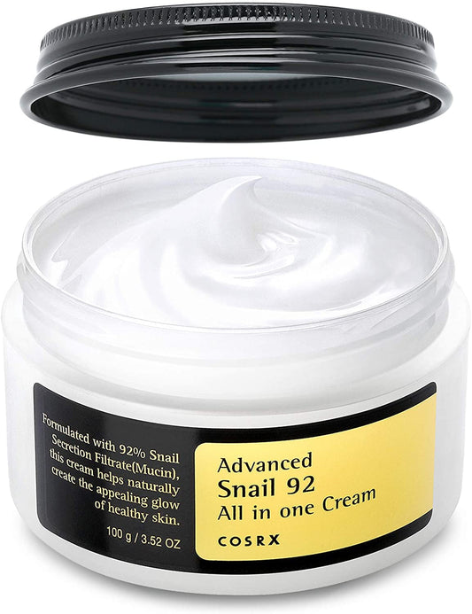 Advanced Snail 92 All in One Cream, 3.53 Oz/100G | Moisturizing Snail Mucin Secretion Filtrate 92% | Facial Moisturiser, Long Lasting, Deep & Intense Hydration, Korean Skin Care