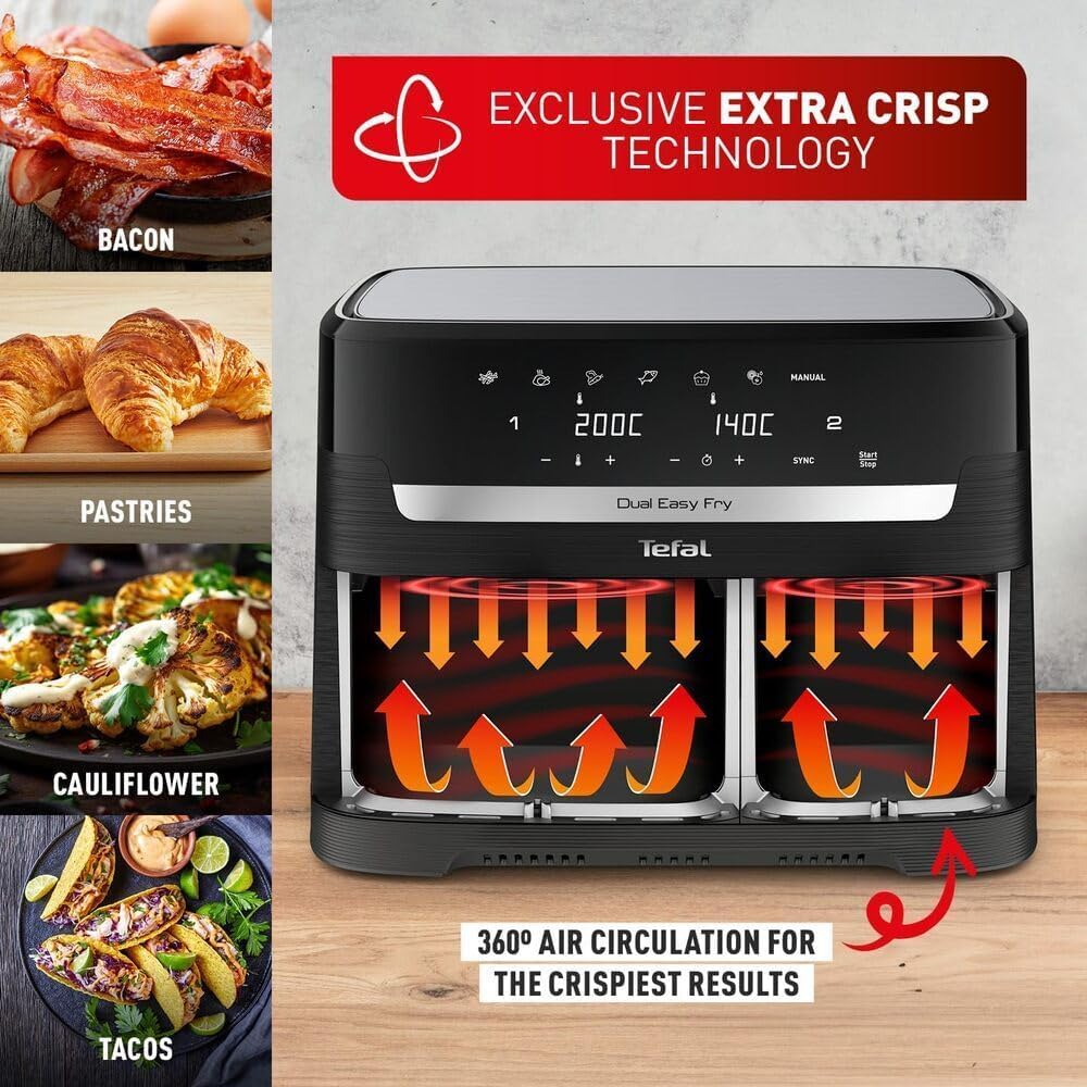 Easy Fry Dual Zone Air Fryer, 8.3L, 2 Drawers, 8-in-1 Cooking, Extra Crisp Tech, Non-Stick, Dishwasher Safe (EY901840)