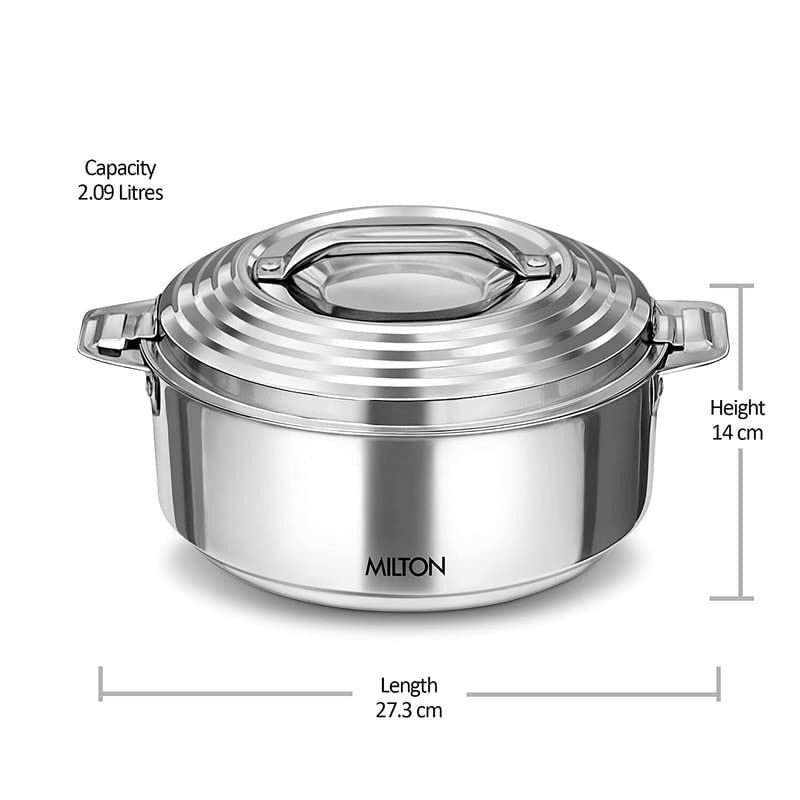 Milton Galaxia 1500 Insulated Stainless Steel Casserole, 2090 ml | 50 oz| 1.58 qt. Thermal Serving Bowl, Keeps Food Hot & Cold for Long Hours, Elegant Hot Pot Food Warmer Cooler, Silver 1500 ml | 6.34 cups