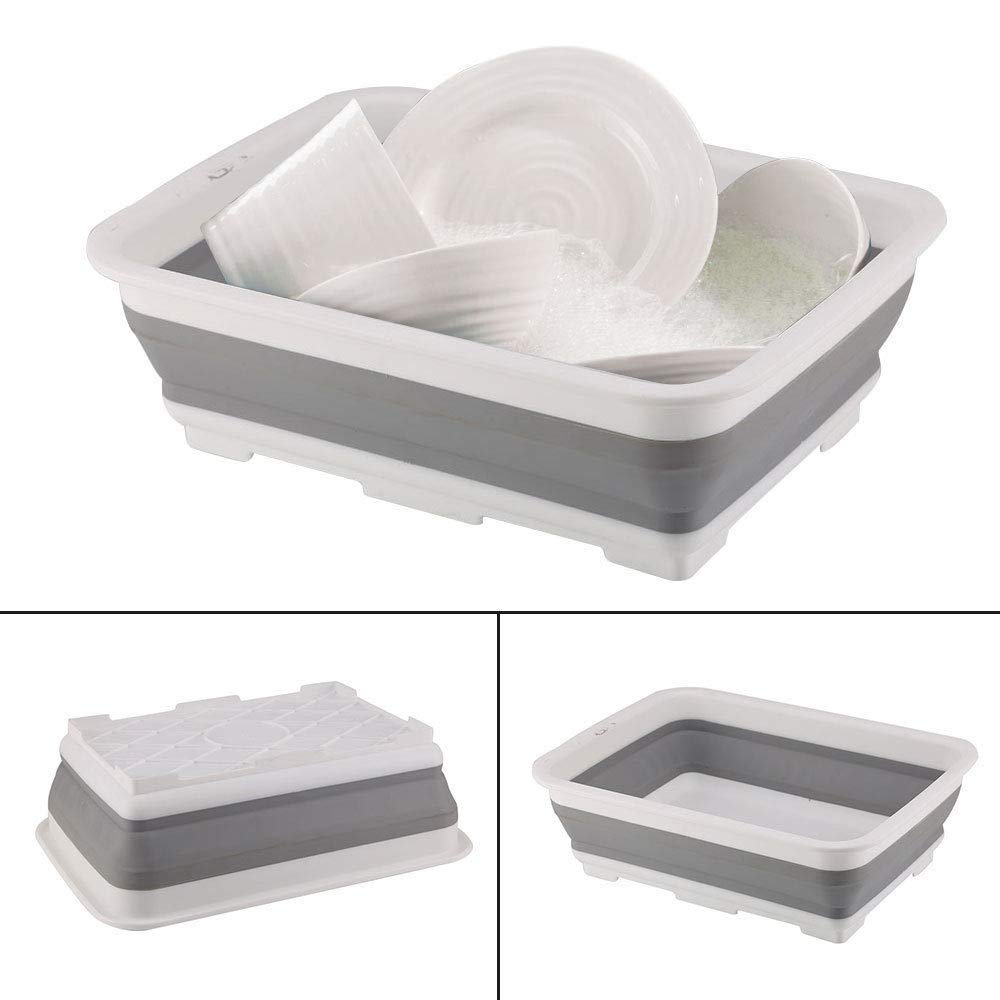 DIVCHI Folding Washbasin Collapsible Washing Up Bowl Retractable Portable Thickened Travel Washbasin Wash Foam Foot Travel Outdoor Car Laundry Washing Basin (Grey/White) Grey/White