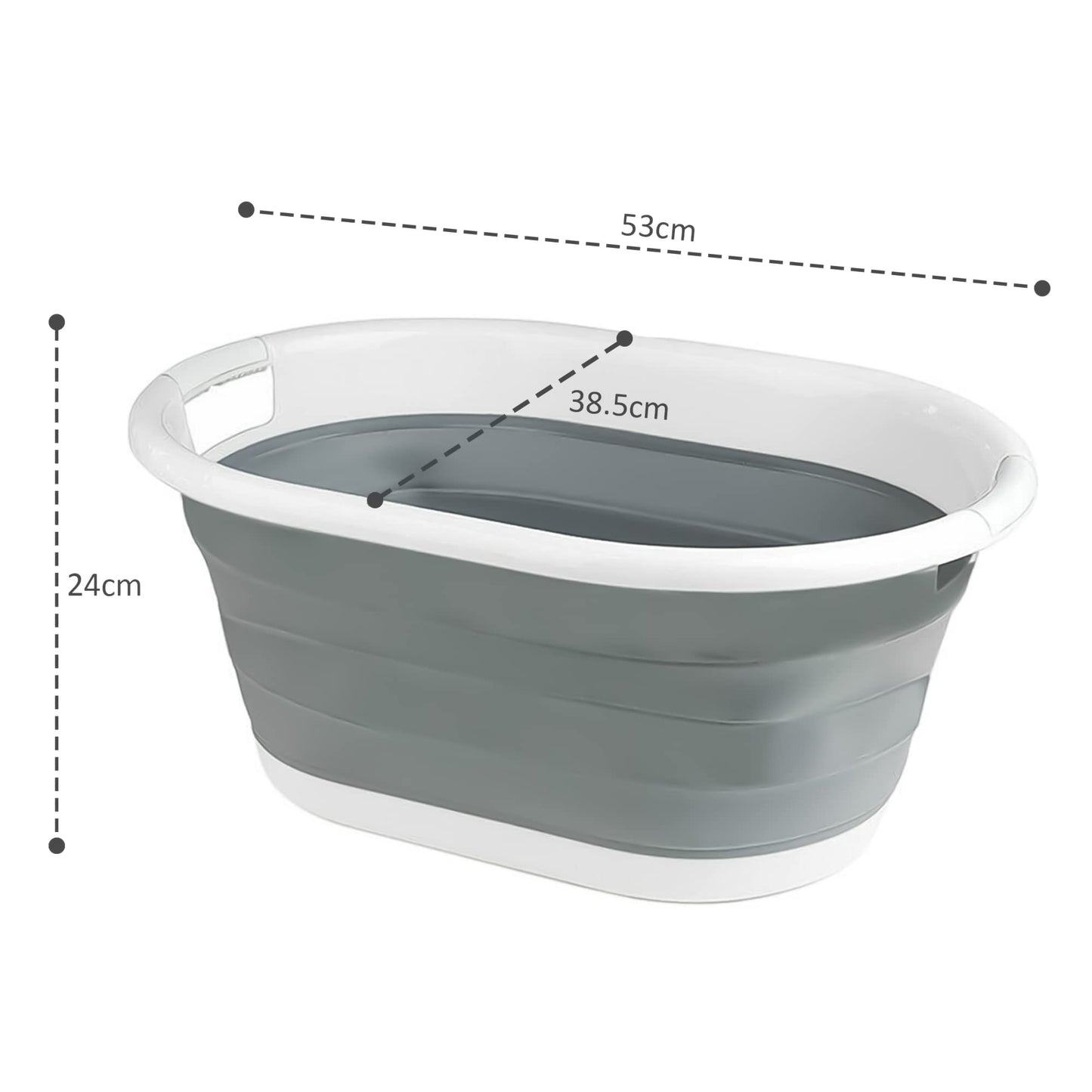 Crystals Foldable Laundry Basket Plastic - Small Collapsible Washing Baskets for Clothes - Portable and Ideal for Space Saving Storage - Folding Laundry Basket Grey Oval Shape