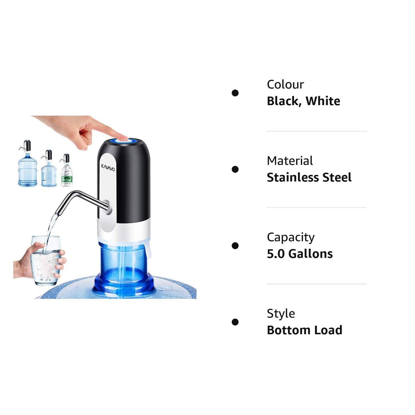 Water Bottle Pump, Bonus 2 Adapters for Various Caliber Water Jugs,USB Rechargeable Automatic Drinking Water Switch,Portable Electric Water Dispenser with 2 free to Cut Hoses. E