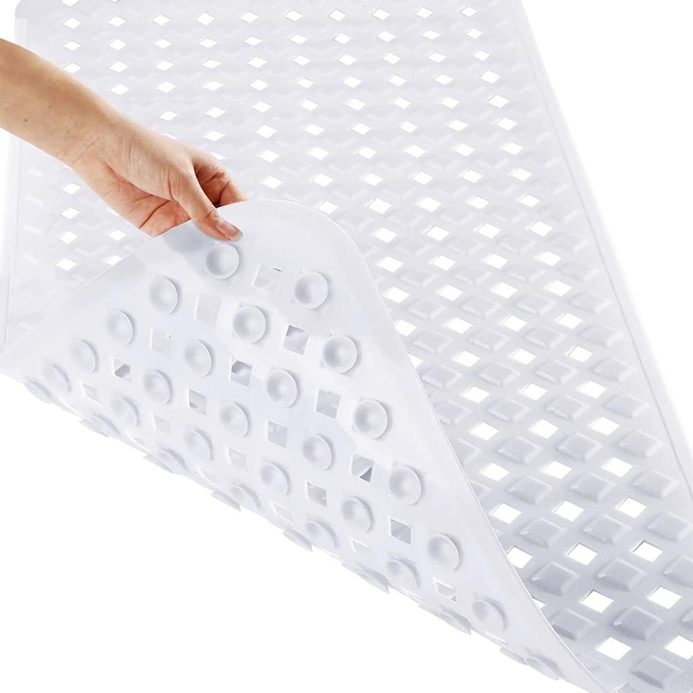 Bathforia Non Slip Bath Mat - Extra Long Non-Slip Anti Mould Shower Mat - Machine Washable Anti Slip Bathroom Floor Mats with Strong Rubber Suction Cup Grip - Clear 100 x 40 x 0.5 cm White