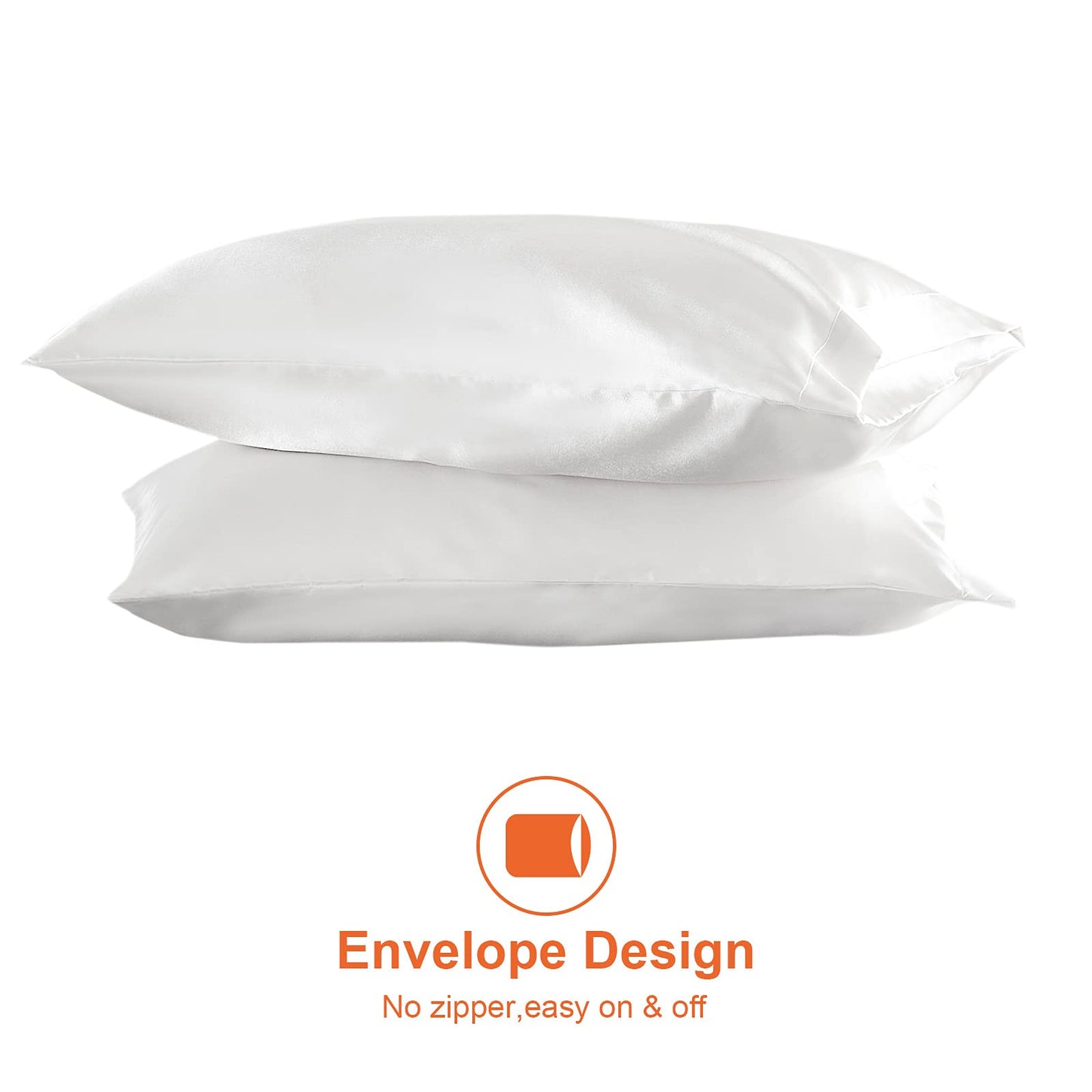 EHEYCIGA Satin Pillow Cases 2 Pack White, Silky Pillowcases for hair and skin with Envelope Closure, Standard Size, 50x75 cm 2PCS (50x75cm)