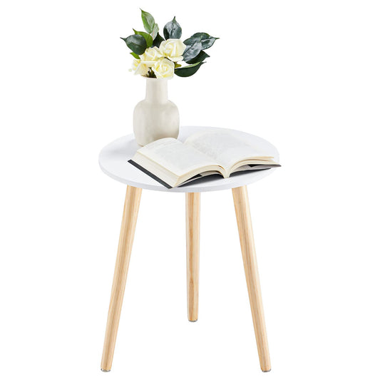 APICIZON Round Side Table, Small Coffee Table End Table for Living room, Bedroom, Small Space, Wooden Bedside Table, Easy Assemble, 42(D) x 51(H) cm, White and Oak White & Oak