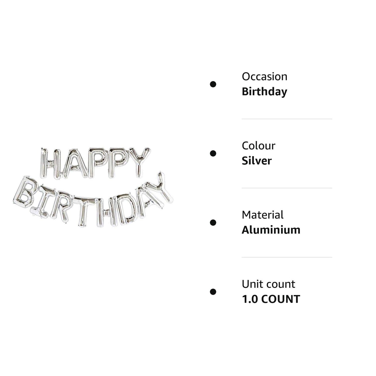 Self Inflating Happy Birthday Banner Balloon Bunting Silver 16 inch Letters Foil/16 Inch Mylar Foil Letters Balloons Banner Reusable Ecofriendly Materialfor Birthday Decorations and Party Supplies