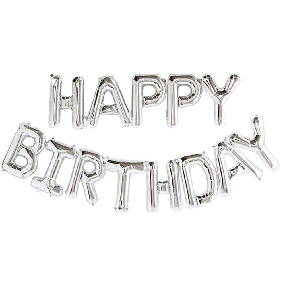 Self Inflating Happy Birthday Banner Balloon Bunting Silver 16 inch Letters Foil/16 Inch Mylar Foil Letters Balloons Banner Reusable Ecofriendly Materialfor Birthday Decorations and Party Supplies