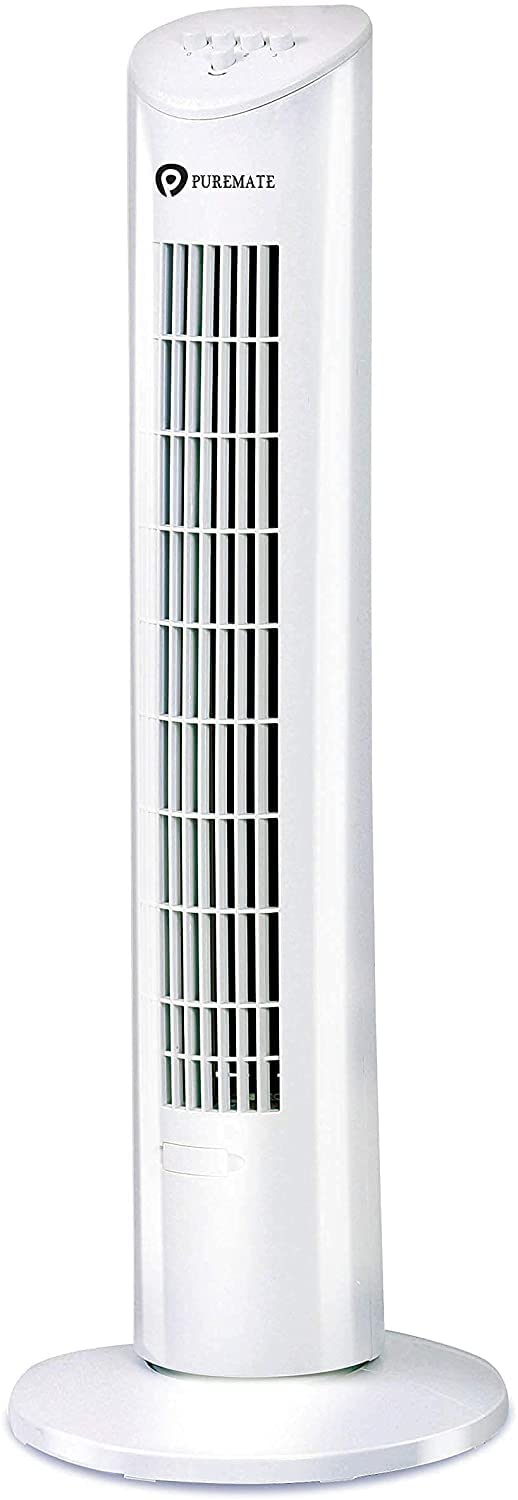 PureMate Tower Fan, 31-inch Oscillating Tower Fan with Aroma Function, 3 Cooling Speed Settings with Ultra-Powerful 60W Motor, Portable Floor Bladeless Fan for Bedroom Living Rooms Office White