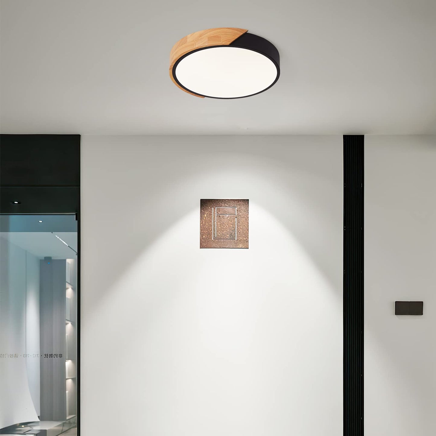 Schindora LED Ceiling Light 24W Neutral White 4500K 1600LM, Indoor Wooden Round Modern Led Ceiling Lights Ø30cm for Lounge Hallway Home Office Porch Black Neutral White 4500k 24W