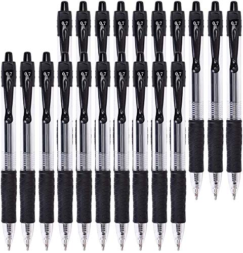 Gel Pens, 0.7mm Retractable Rollerball Pens Black ink Smooth Pens for Adult Writing Note Taking School & Office Supply, Pack of 20