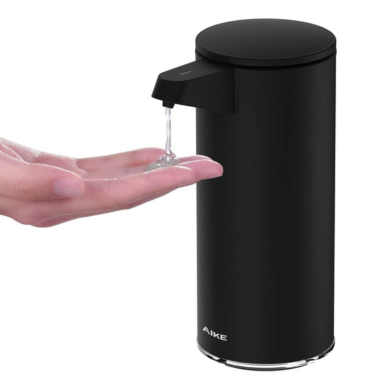 AIKE AK1333 280ml/9.5oz Automatic Soap Dispenser USB Rechargeable, Stainless Steel Soap Dispenser, Touchless Hand Soap Dispenser Liquid for Bathroom and Kitchen Matte Black