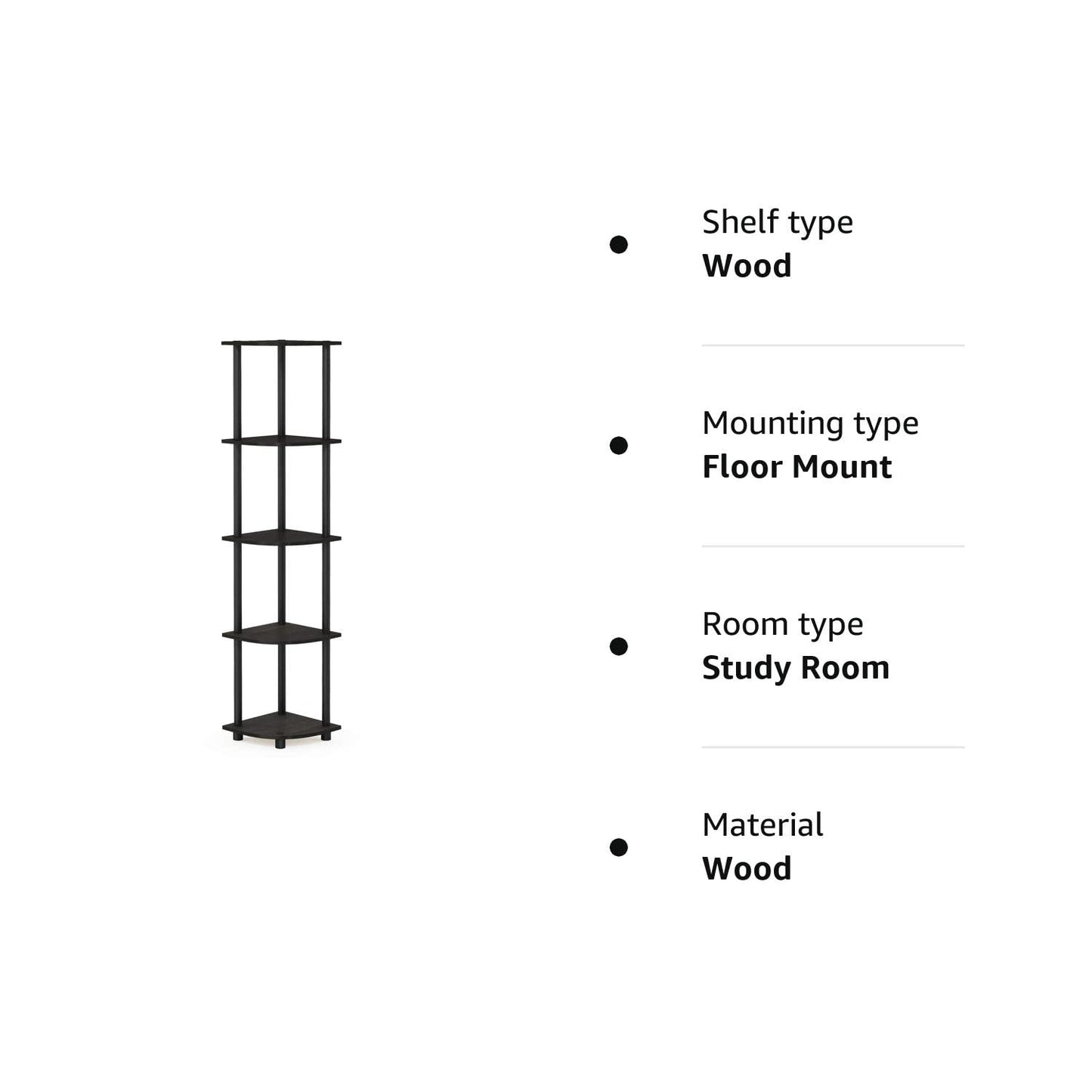 Furinno Turn-N-Tube 5 Tier Corner Display Rack Multipurpose Shelving Unit, Espresso/Black 5-Tier