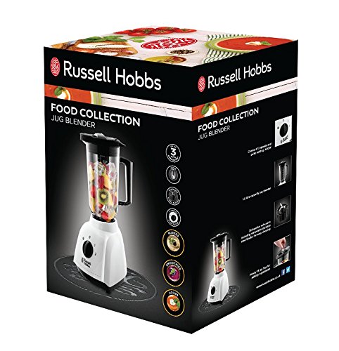 Russell Hobbs Food Collection 1.5L Plastic Jug Blender, 2 speeds & pulse setting, Removable Stainless Steel blades for easy cleaning, Pouring and adding flap, Dishwasher safe jug & lid, 400W, 24610