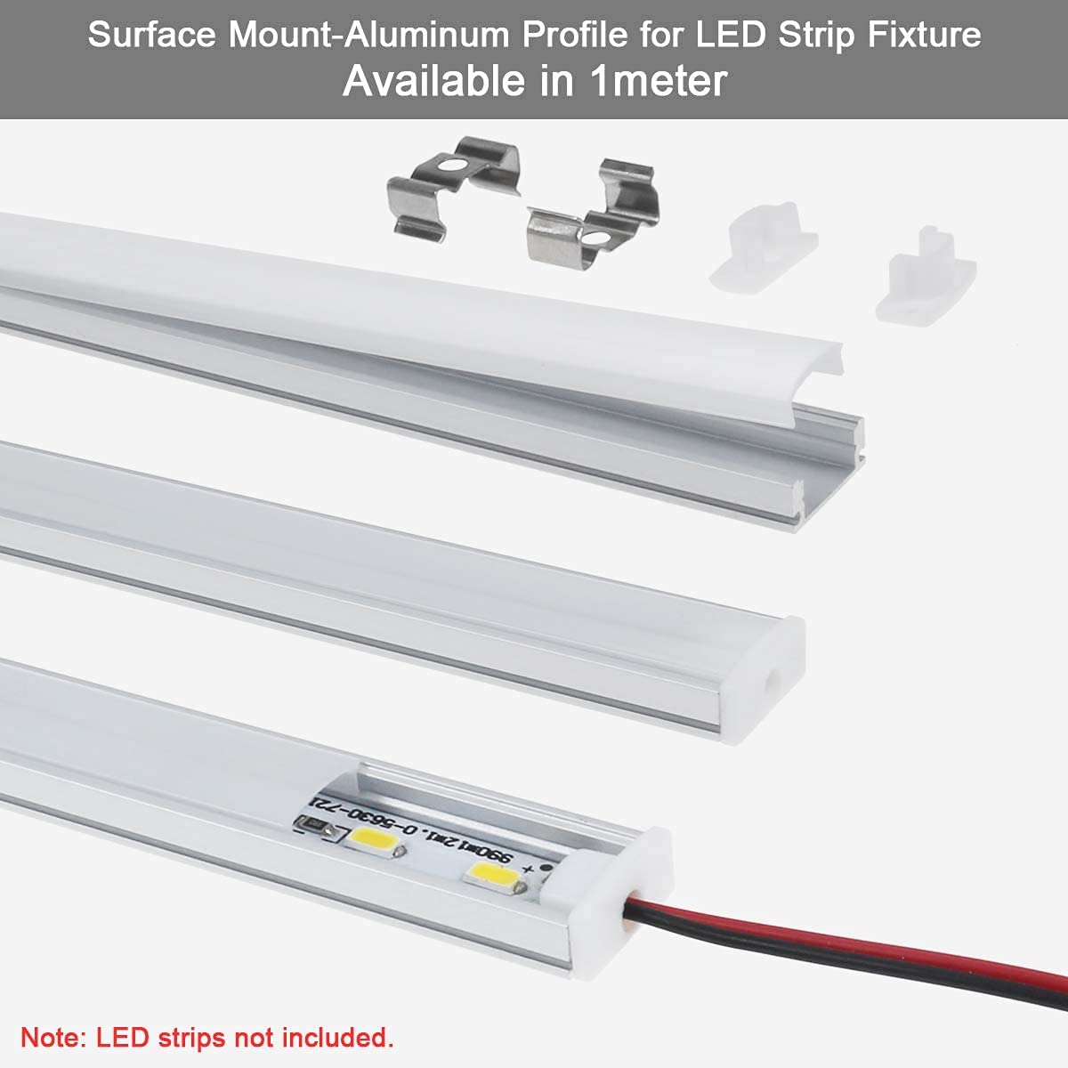 Chesbung 12 Pack 1Meter/3.3ft U-Shape Led Aluminum Channel, Led Aluminum Profile with Cover. LED Channels and Diffusers with End Caps and Mounting Clips 12Pcs-U-Shape