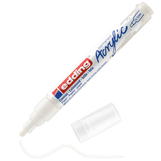 edding 5100 acrylic marker medium - white - 1 waterproof acrylic paint marker - round nib 2-3mm - acrylic paint pen for drawing on canvas, art paper and wood - acrylic markers for pebbles 01: 1 Pen - Traffic white matt