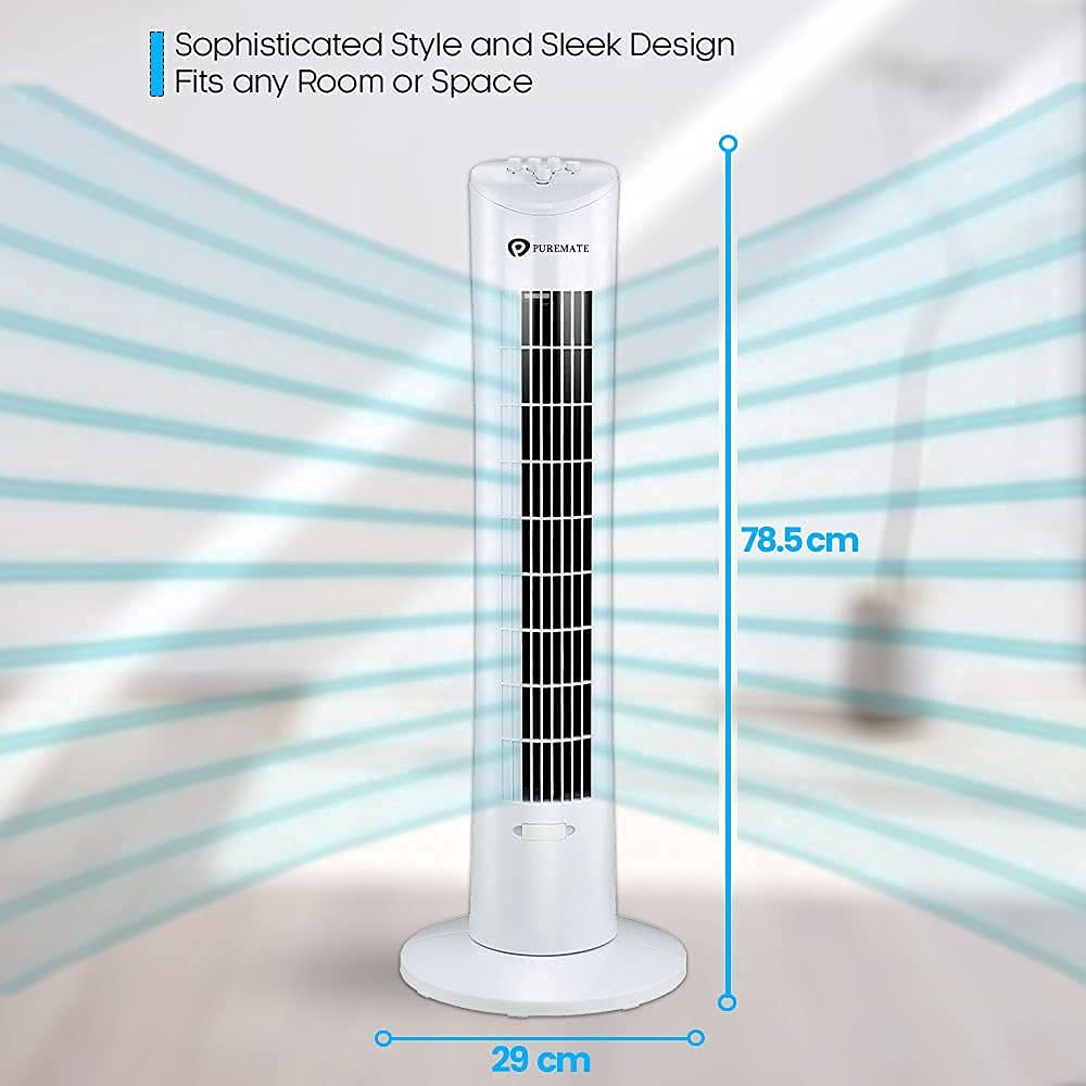 PureMate Tower Fan, 31-inch Oscillating Tower Fan with Aroma Function, 3 Cooling Speed Settings with Ultra-Powerful 60W Motor, Portable Floor Bladeless Fan for Bedroom Living Rooms Office White