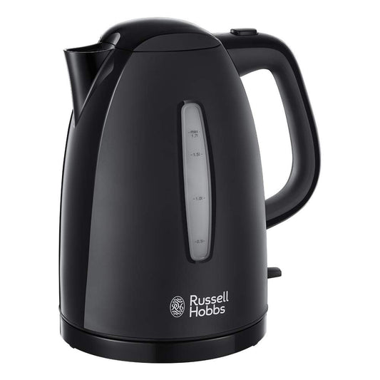 Russell Hobbs Textures Electric 1.7L Cordless Kettle (Fast Boil 3KW, Black premium plastic, matt & high gloss finish, Removable washable anti-scale filter, Push to open lid, Perfect pour spout) 21271 Kettle Only