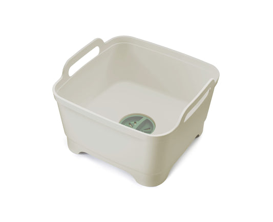 Joseph Joseph Wash & Drain Kitchen Washing Up Bowl with Handles and Draining Plug, 9 litres, Stone/Sage Green