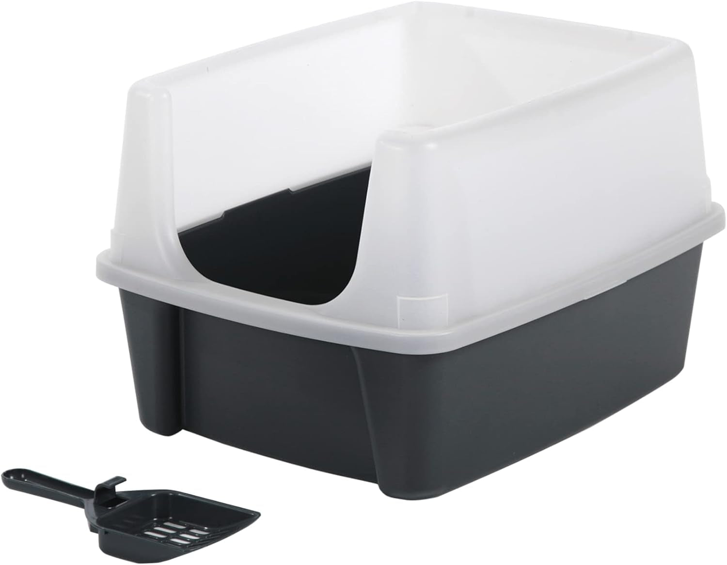 , Litter Box, Tray for Cat, Plastic (PP) Bpa-Free, Scoop, CLH-12, Open Top, Grey