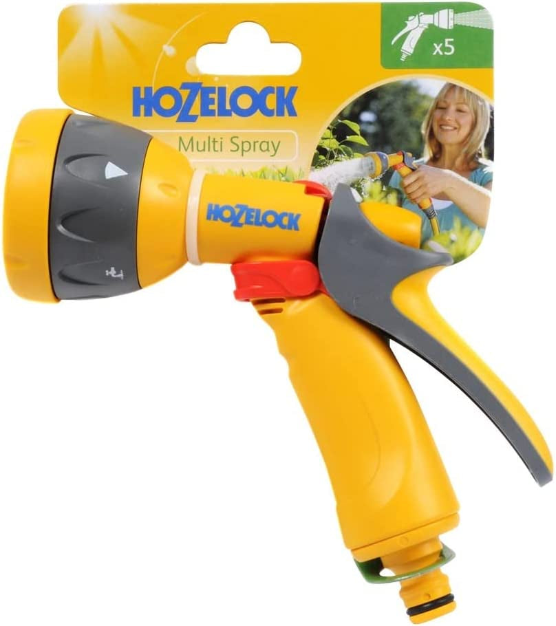 HOZELOCK - Multi-Jet Spray Gun : Ideal for Daily Use, Multi-Tasking Gun, Locking Function and Flow Control, 5 Patterns: Cone, Jet, Fast Fill, Fine Rose Flat [2676P0000]