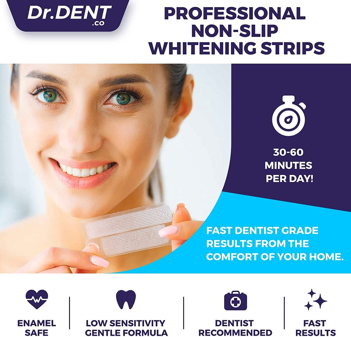 Premium Teeth Whitening Strips - 20 Sessions Non-Sensitive Formula 40 Peroxide Free Safe for Enamel + Mouth Opener Included