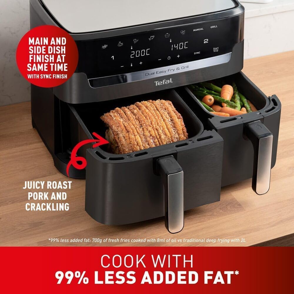 Easy Fry Dual Zone Air Fryer, 8.3L, 2 Drawers, 8-in-1 Cooking, Extra Crisp Tech, Non-Stick, Dishwasher Safe (EY901840)