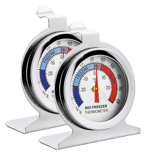 Fridge Thermometer Refrigerator Thermometer,INRIGOROUS Pack of 2 Stainless Steel Dial Fridge/Freezer Thermometer with Hanging Hook and Retractable Stand (Dial Style) Dial Style