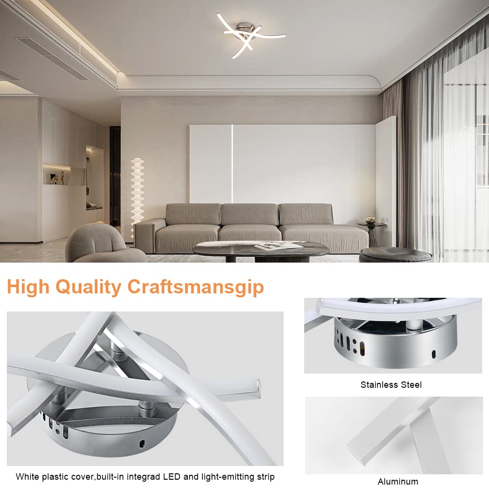 Goeco LED Ceiling Light, Elegant Curved Ceiling Lights, 3 Built-in LED Boards, 18W 1600 Lumen, Neutral White Light 4000K, Modern Ceiling Fixture for Living Room and Bedrooms Natural White Light 3 Cross Tubes