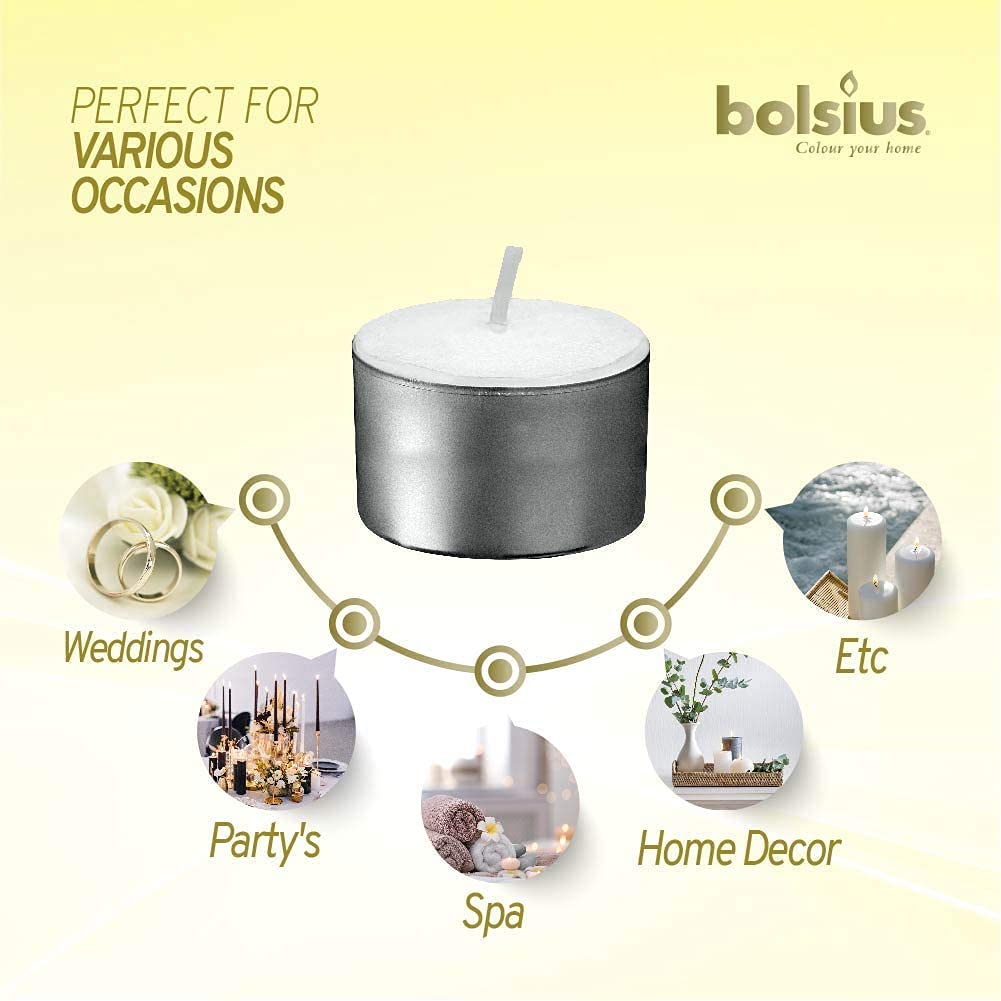 Bolsius 8 Hour Burning Tealights, Pack of 50, White, 3,5x2,5cm, Unscented 3,5 x 2,5cm