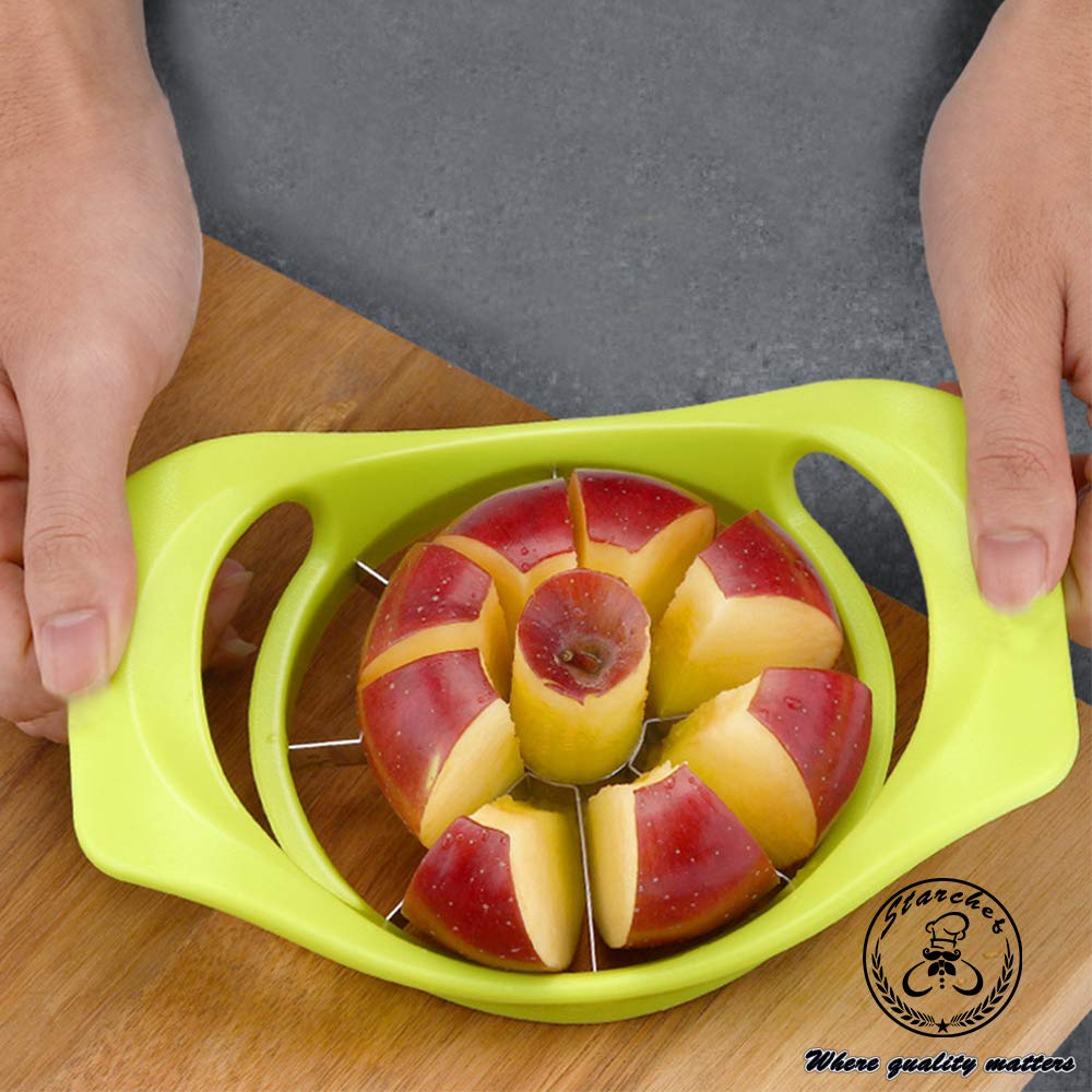 Starchef Apple Fruit Cutter,Slicer,Divider,Corer,Wedger,Stainless Steel,Slicer for Apples,Pears,Fruits,Ergonomic Handle, Easy Grip, Sharp Blade,Large(8 Slices,Green) 0.09 Kilograms