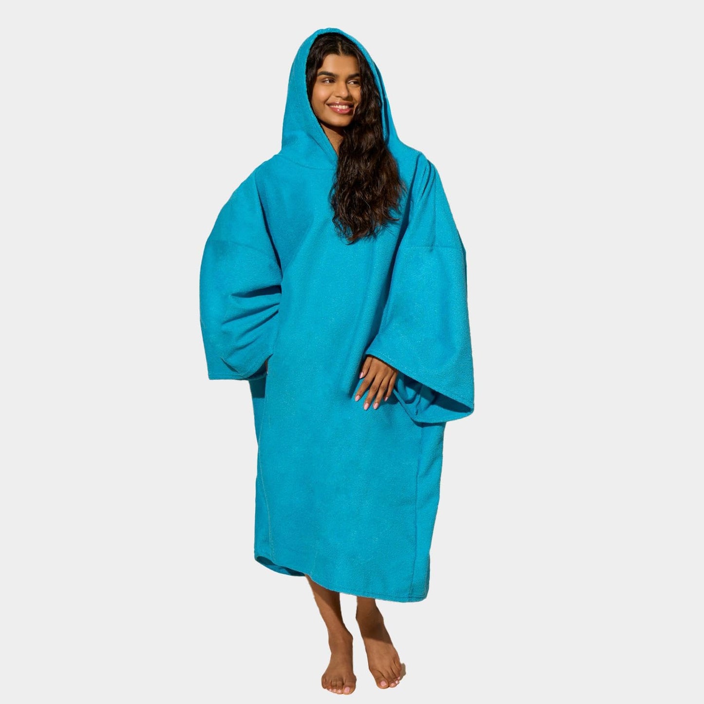 Brentfords Swim Towels for Adults Womens, Towel Poncho Changing Robe for Swim Surf Beach Bath Hooded Towel Large Absorbent Quick Dry Microfibre Beach Robe, Sea Blue One Size