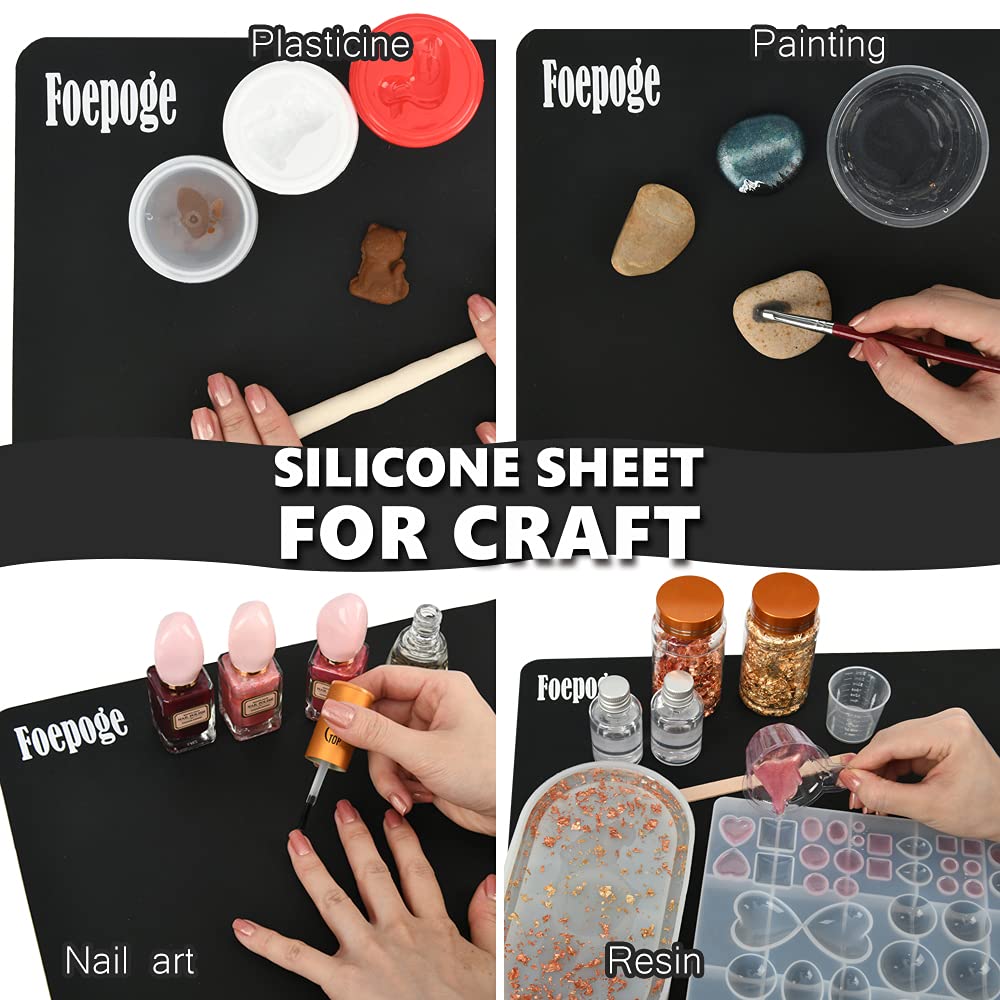 Silicone Mat for Resin Casting Extra Large 71x51 cm, Non Stick Silicone Sheet for Crafts, Silicone Heat Resistant Mat Craft Mat Silicone Placemat for Table Worktops Resin Moulds Mat, Black, Foepoge 71 x 51 cm