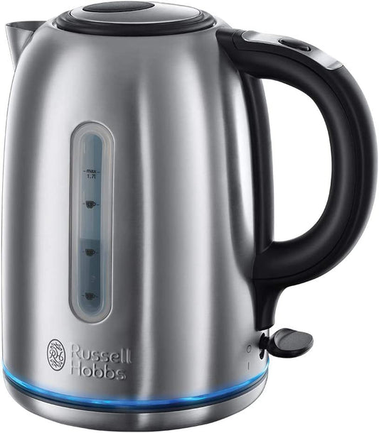 Brushed Stainless Steel & Black Electric 1.7L Cordless Kettle with Black Handle (Fast Boil 3KW, Removable Washable Anti-Scale Filter, Pull off Lid, Perfect Pour Spout) 23910