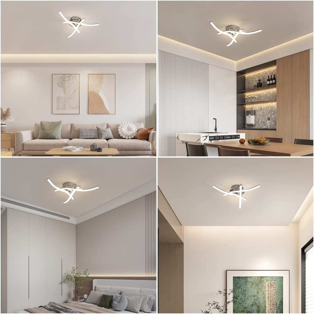 Goeco LED Ceiling Light, Elegant Curved Ceiling Lights, 3 Built-in LED Boards, 18W 1600 Lumen, Neutral White Light 4000K, Modern Ceiling Fixture for Living Room and Bedrooms Natural White Light 3 Cross Tubes