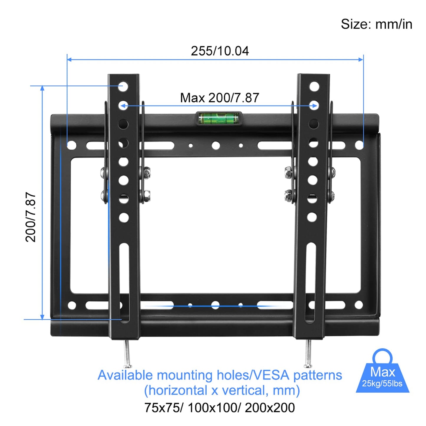 TV Wall Mount, Tilt TV Wall Bracket for 14-32 inch LED/LCD/OLED Flat & Curved TV Support 25kg with VESA 75x75mm-200x200mm, TV Bracket 32 inch TV Mount MT3202 14-32in