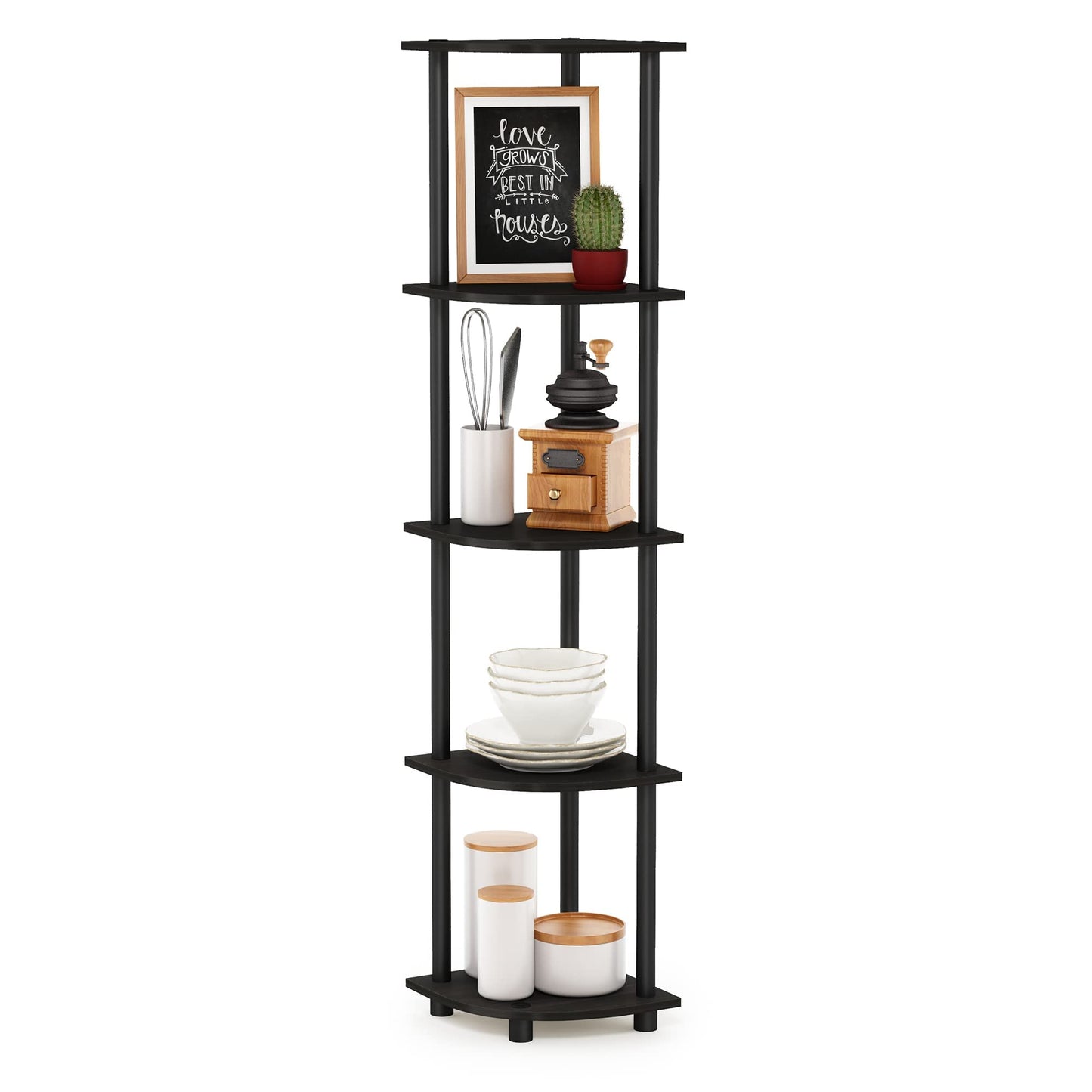 Furinno Turn-N-Tube 5 Tier Corner Display Rack Multipurpose Shelving Unit, Espresso/Black 5-Tier