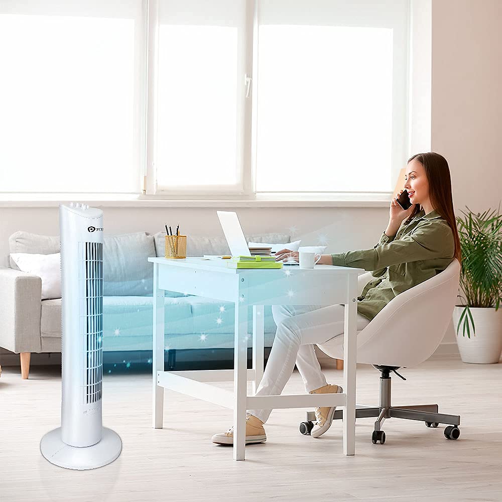 PureMate Tower Fan, 31-inch Oscillating Tower Fan with Aroma Function, 3 Cooling Speed Settings with Ultra-Powerful 60W Motor, Portable Floor Bladeless Fan for Bedroom Living Rooms Office White