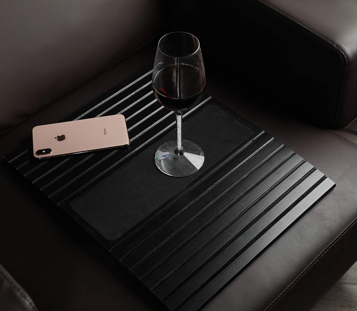 Bamboo Wood Sofa Arm Tray Table Flexible/Foldable Sofa Tray. Couch arm Table. Perfect for Drinks, Snacks, Remote Control or Phone. Great arm Tray for Couch armrest. (16.5"L x 13.25"W x 0.4"H, Black) 16.5"L x 13.25"W x 0.4"H