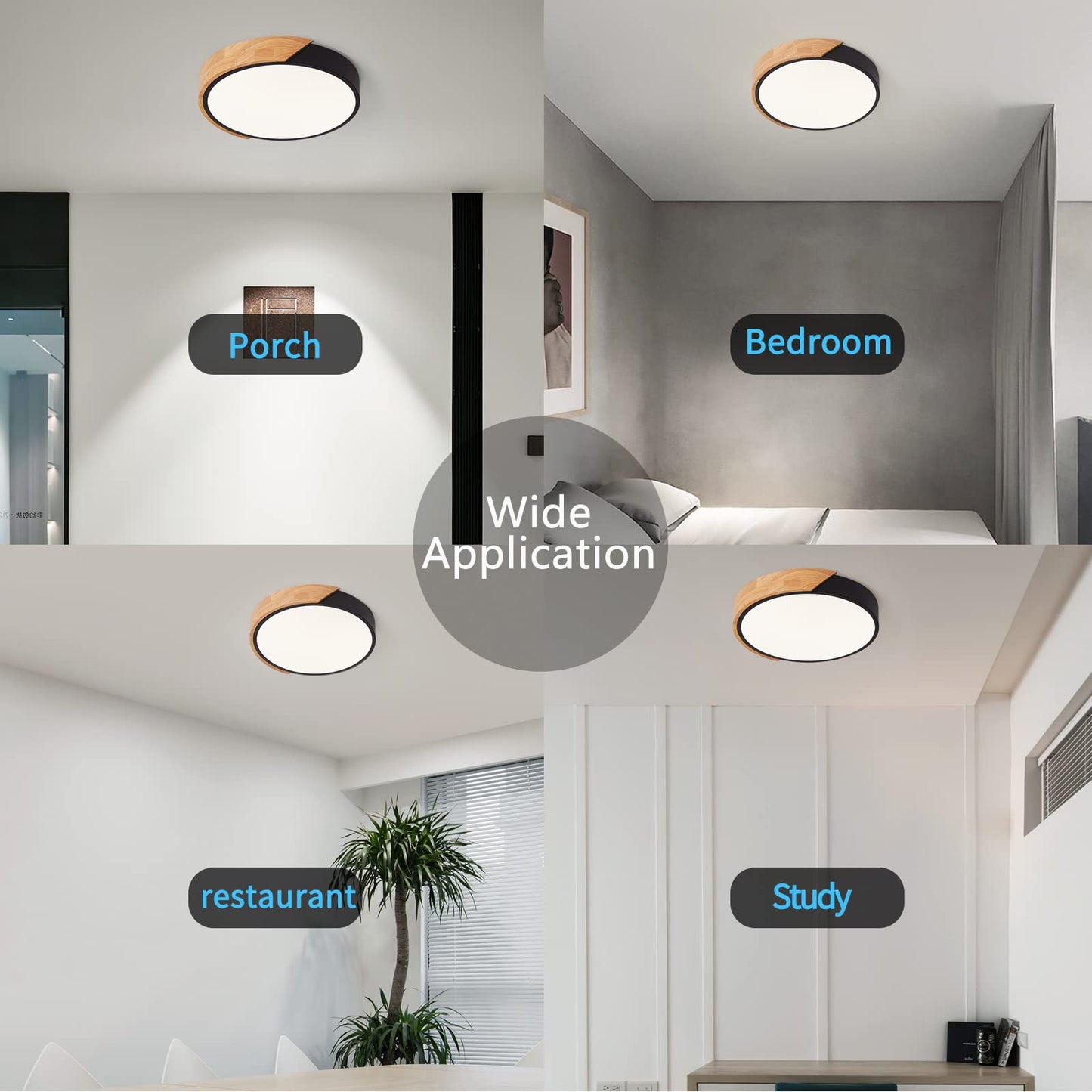 Schindora LED Ceiling Light 24W Neutral White 4500K 1600LM, Indoor Wooden Round Modern Led Ceiling Lights Ø30cm for Lounge Hallway Home Office Porch Black Neutral White 4500k 24W