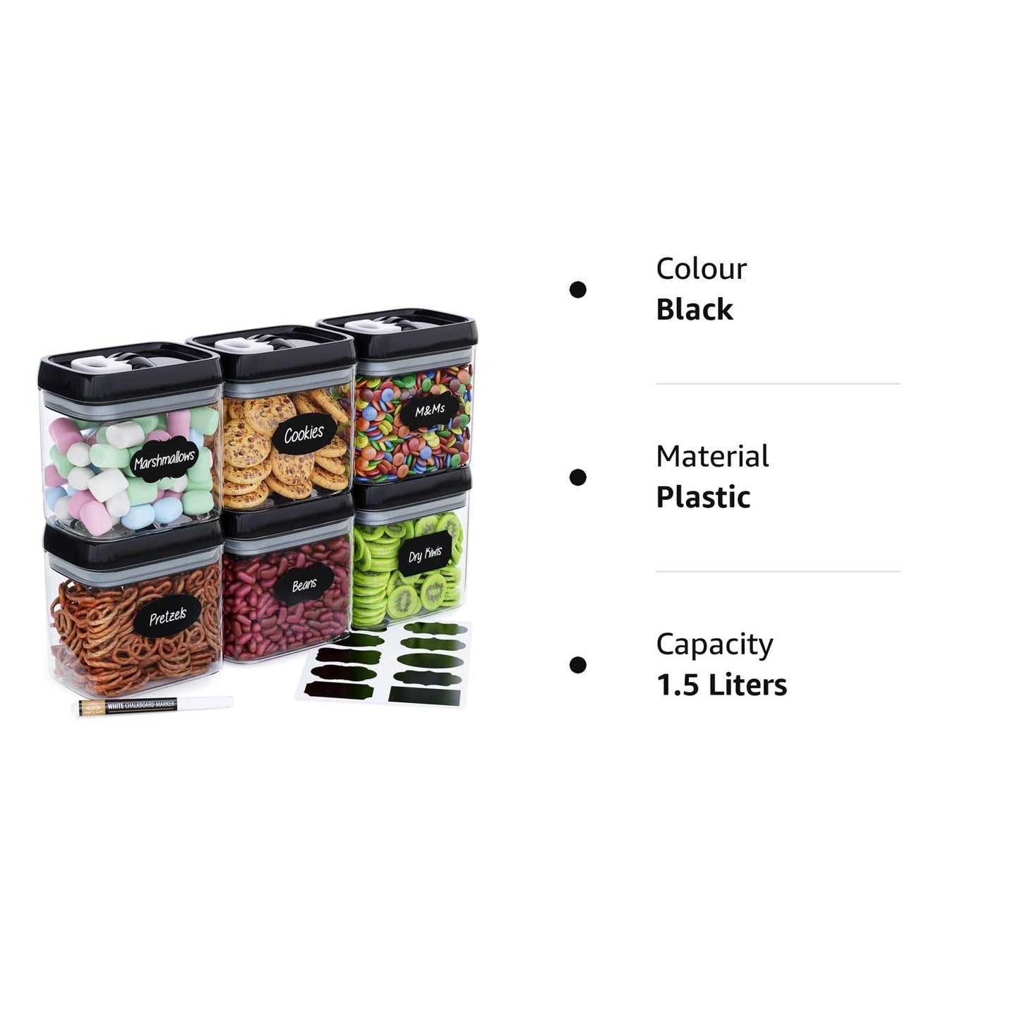 Chef's Path - Airtight Storage Boxes Set - 10 Labels and Markers - Kitchen and Pantry Storage - BPA Free - Plastic Storage Boxes with Upgraded Lids (6 Pieces - 1.5L) 6 Piece Set - 6.34 Cups