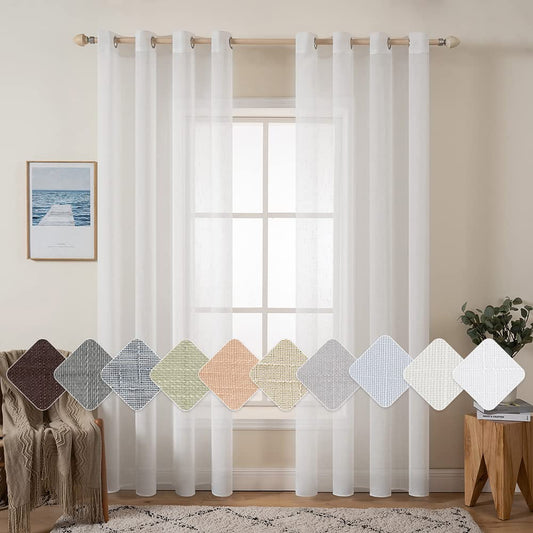 MIULEE 2 Panels Voile Curtains Sheer Cross Linen-like Solid Color Contemporary Decorative Ring Top Eyelet Panels for Bedroom LivingRoom Nursery Room 55" Wx88 L White 55"Wx88"L