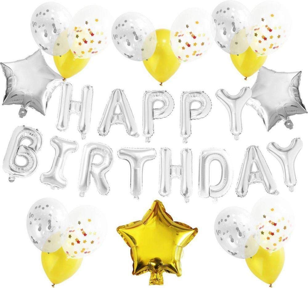 Self Inflating Happy Birthday Banner Balloon Bunting Silver 16 inch Letters Foil/16 Inch Mylar Foil Letters Balloons Banner Reusable Ecofriendly Materialfor Birthday Decorations and Party Supplies